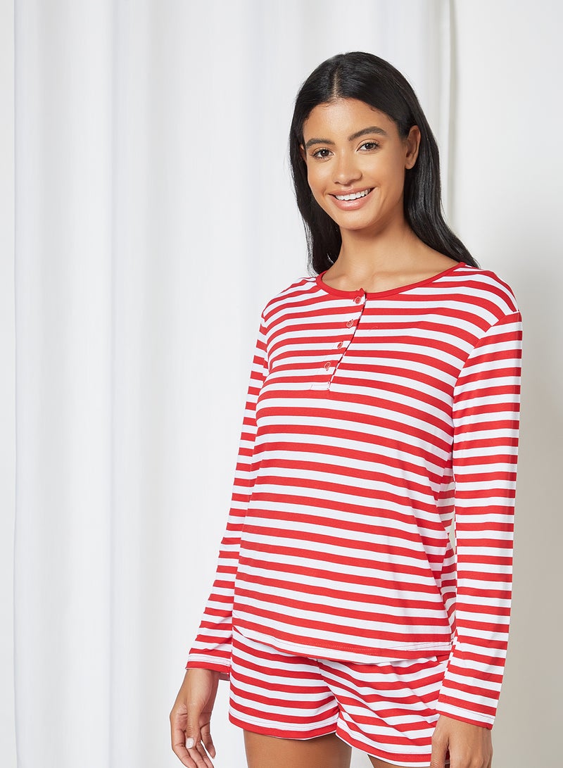 trendyol - Striped Lounge Shorts Set Red - Image 1