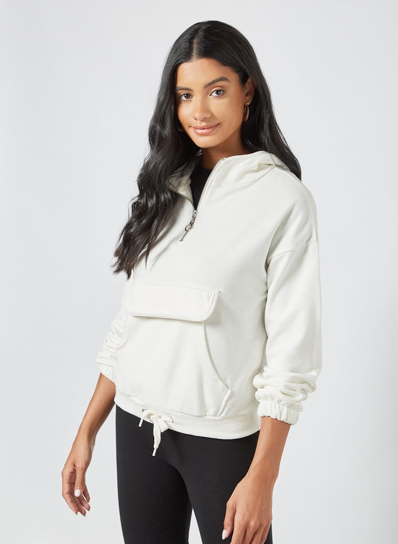 trendyol - Half-Zip Hoodie Ecru - Image 1
