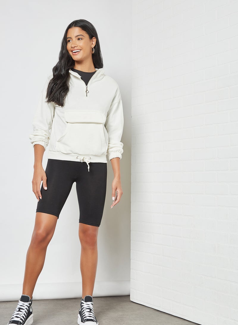 trendyol - Half-Zip Hoodie Ecru - Image 1