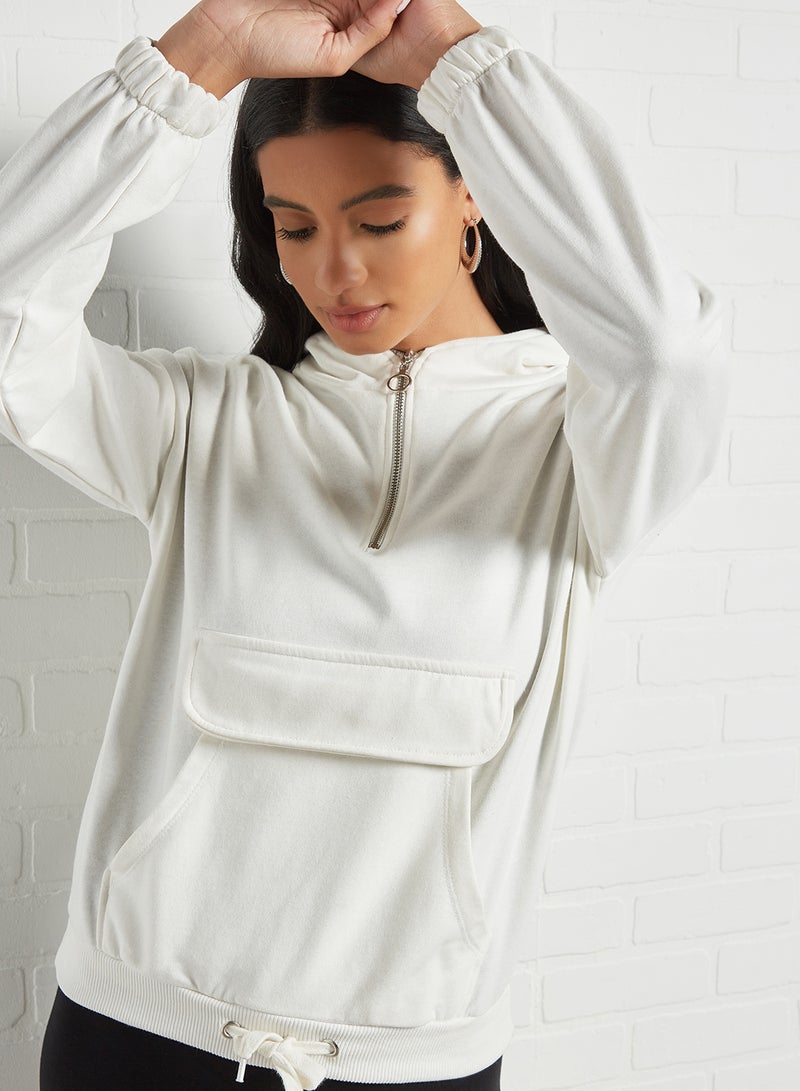 trendyol - Half-Zip Hoodie Ecru - Image 1