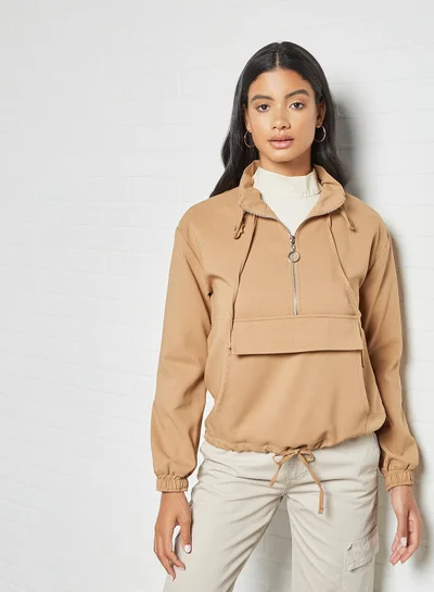 trendyol Half-Zip Top Camel