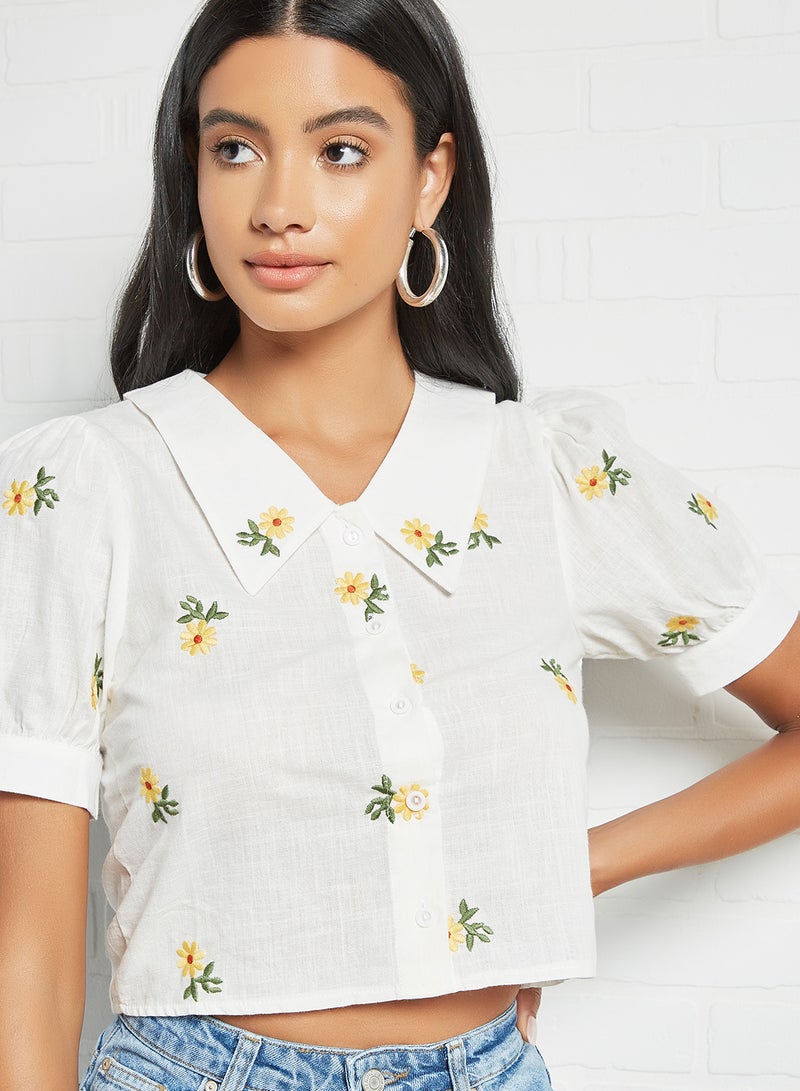 trendyol Floral Cropped Shirt White  - Image 4