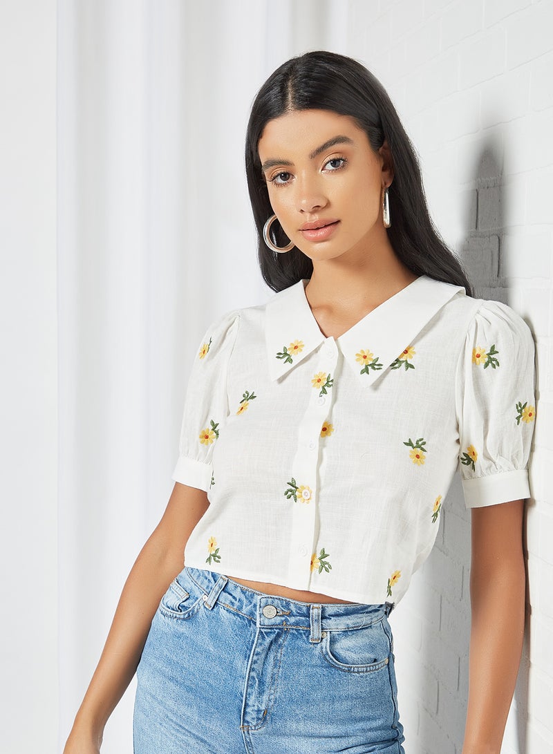 trendyol Floral Cropped Shirt White  - Image 1