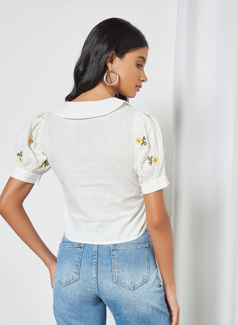 trendyol Floral Cropped Shirt White  - Image 2