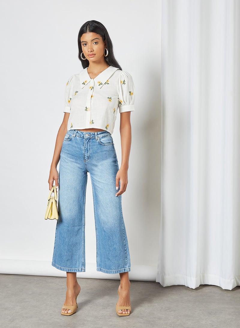 trendyol Floral Cropped Shirt White  - Image 3