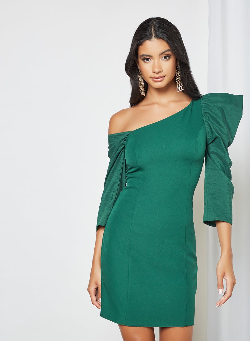 trendyol - Asymmetric Neckline Dress Green - Image 1