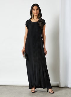 Stylish Scoop Neck Short Sleeve Maxi Dress Black