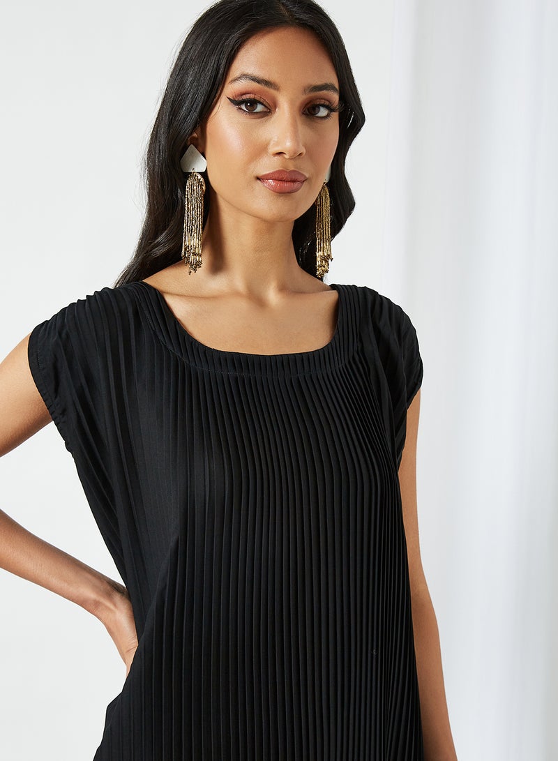 NUKHBAA - Stylish Scoop Neck Short Sleeve Maxi Dress Black - Image 1