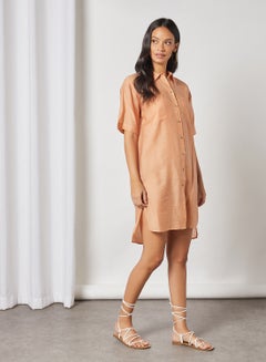 Y.A.S Short Sleeve Shirt Dress Sandstone  - Image 3