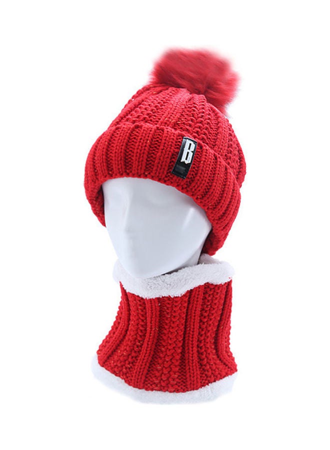 2-Piece Warm Letter Pattern Beanie Set Red 