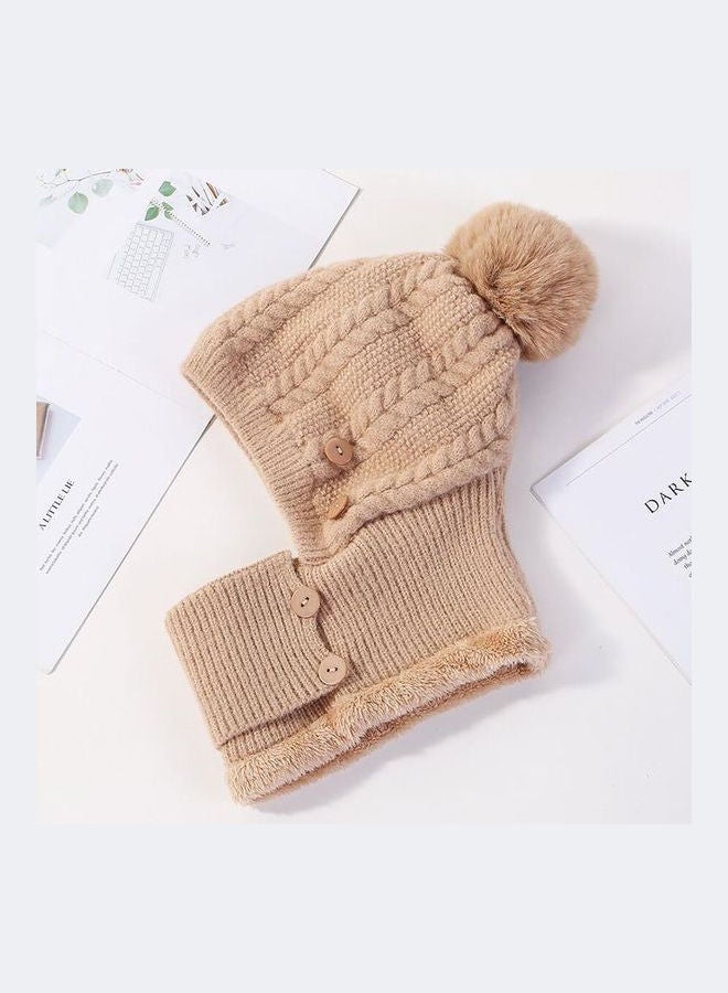Knitted Beanies Plush Winter Hat Beige 