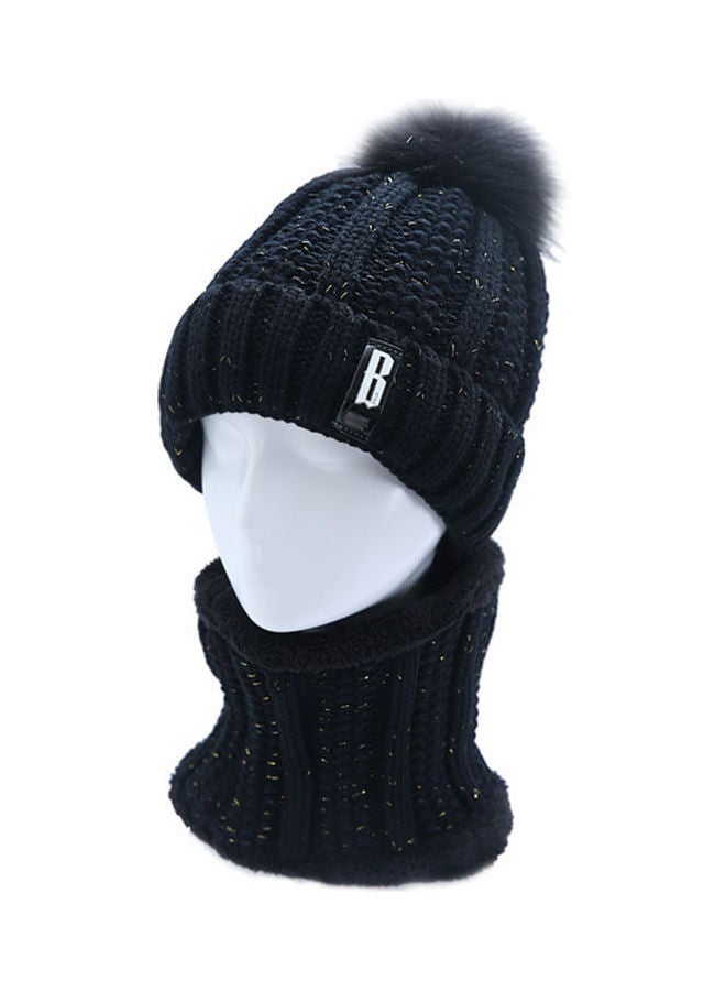2-Piece Warm Letter Pattern Beanie Set Black - Image 1