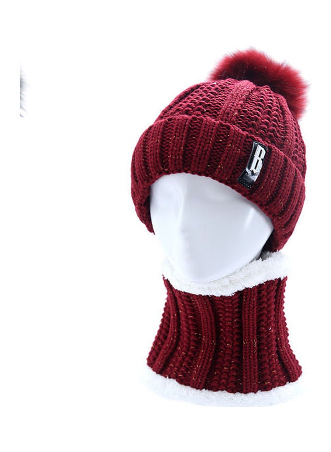 2-Piece Warm Letter Pattern Beanie Set Maroon