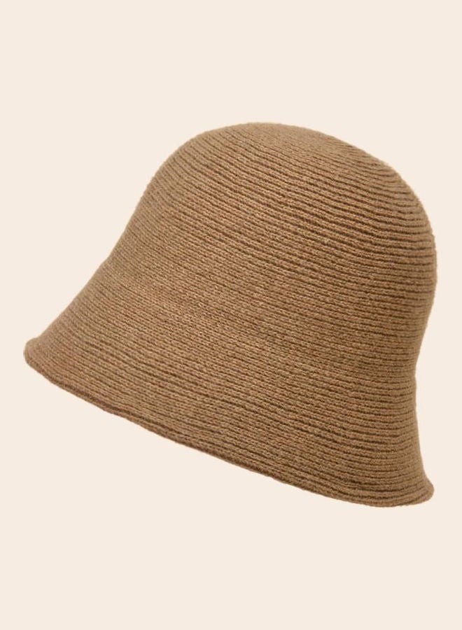 Knitted Cylind Bucket Hat Brown 