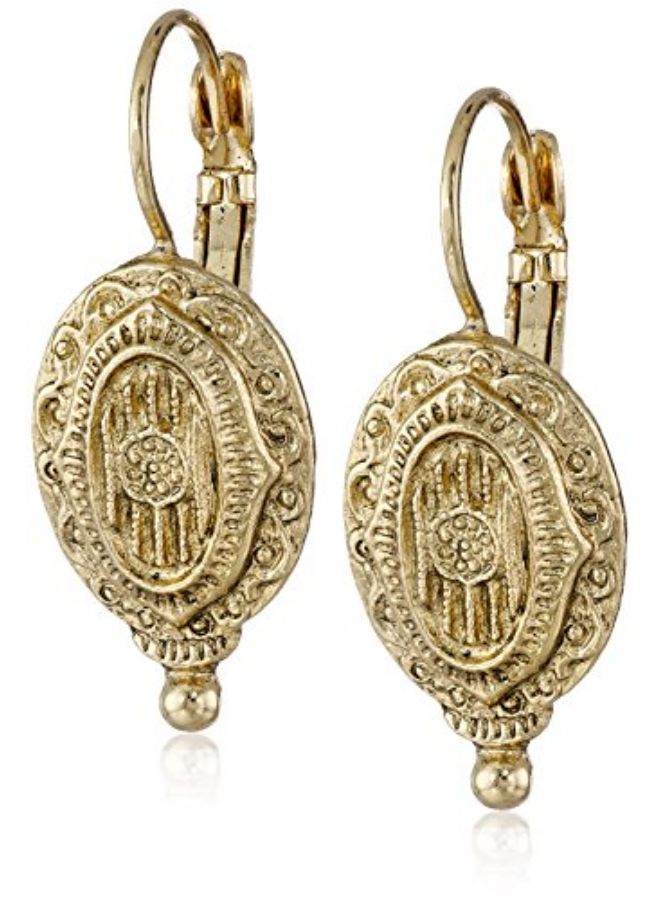 1928 Jewelry Brass Antique Inspired Oval Dangle Earrings - Image 1