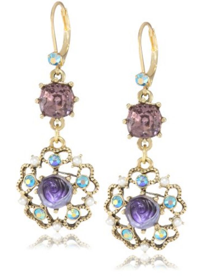 Betsey Johnson - Carved Flower Medallion Dangle Earrings - Image 1