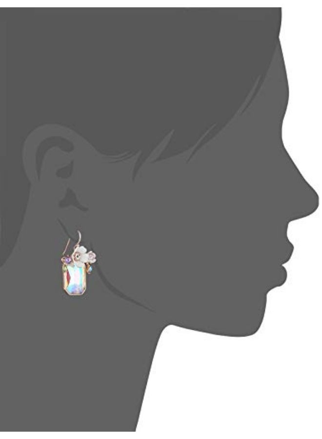 Betsey Johnson Flower Rectangle Stone Drop Earrings  - Image 2