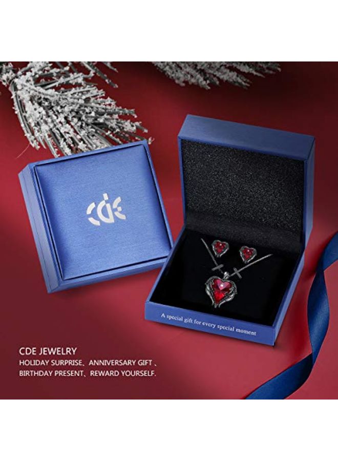 CDE Heart Pendant Necklace And Earrings Set - Image 3