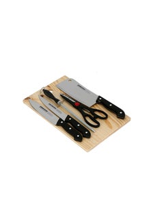DELCASA 5-Piece Knife Set With Wooden Cutting Board Multicolour 3.6x22.3cm  - Image 1