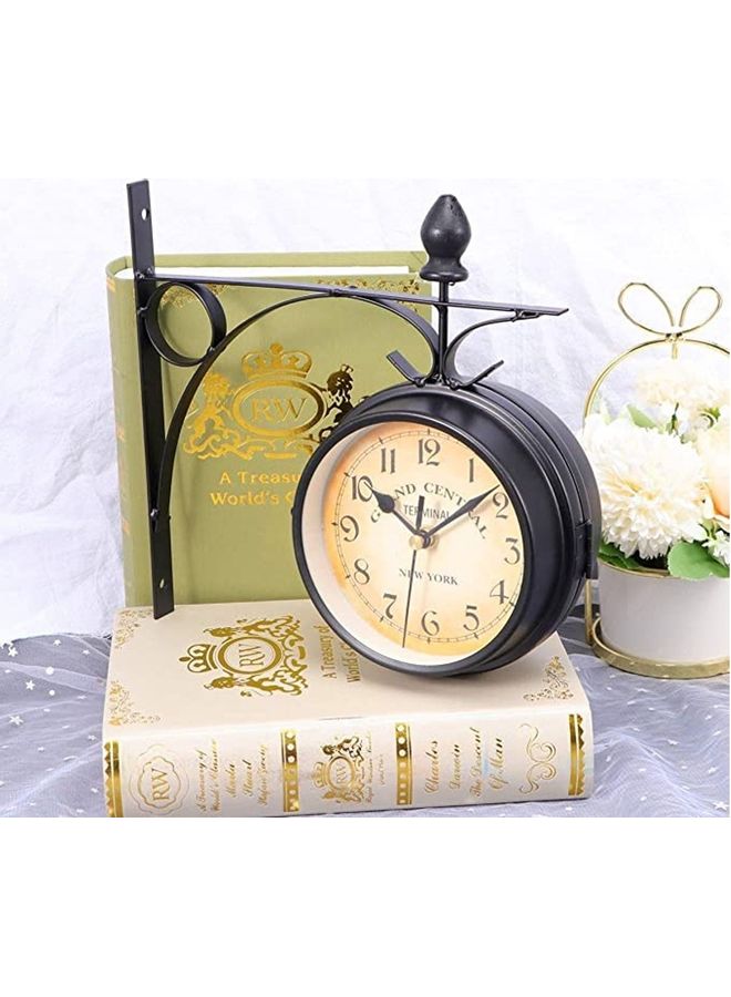 We Happy - European Style Double Sided Vintage Wall Clock Black/Yellow 21.8 x 21.8cm - Image 1