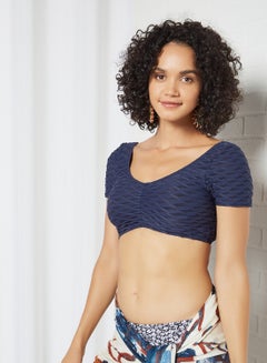 trendyol Textured Bikini Top Navy  - Image 1