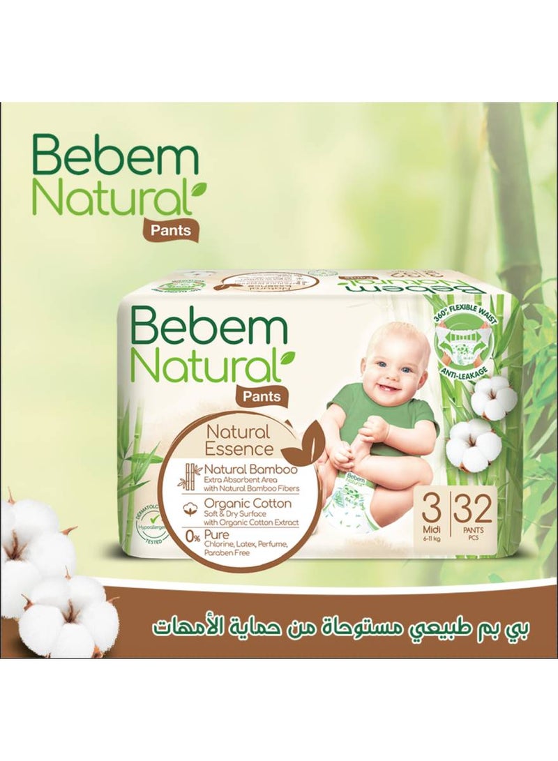 32-Piece Midi Natural Pants Diaper Size 3 Twin 6-11 KG