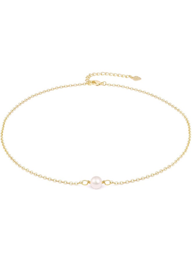 14 Karat Gold Plated Pearl Choker Necklace  - Image 1