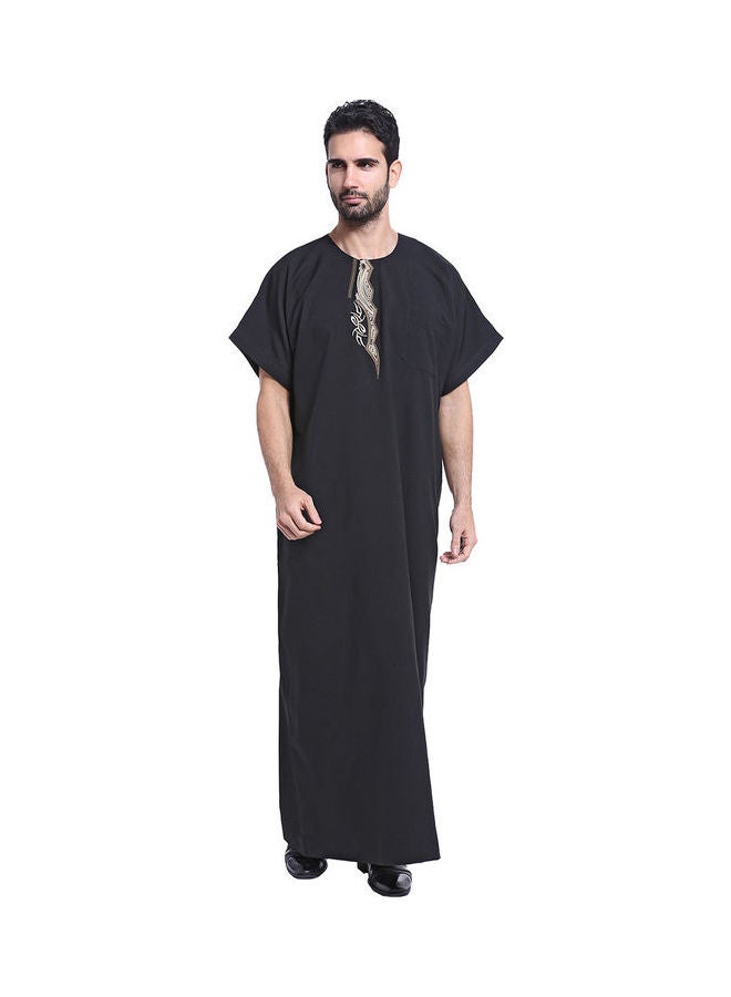 قفطان كاجوال بأكمام قصيرة أسود - Image 1
