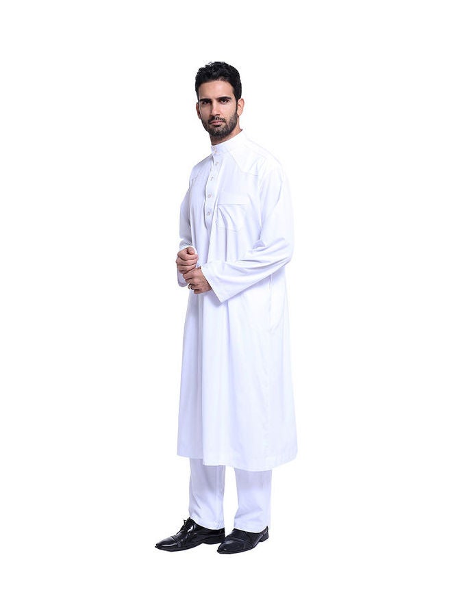 قفطان كاجوال بأكمام طويلة وياقة قائمة . أبيض - Image 1