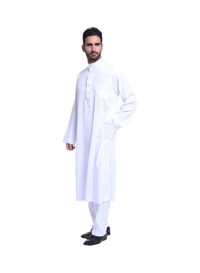 قفطان كاجوال بأكمام طويلة وياقة قائمة . أبيض - Image 3