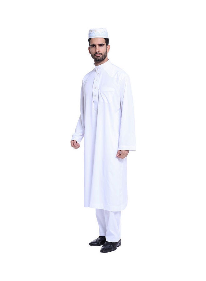 قفطان كاجوال بأكمام طويلة وياقة قائمة . أبيض - Image 4