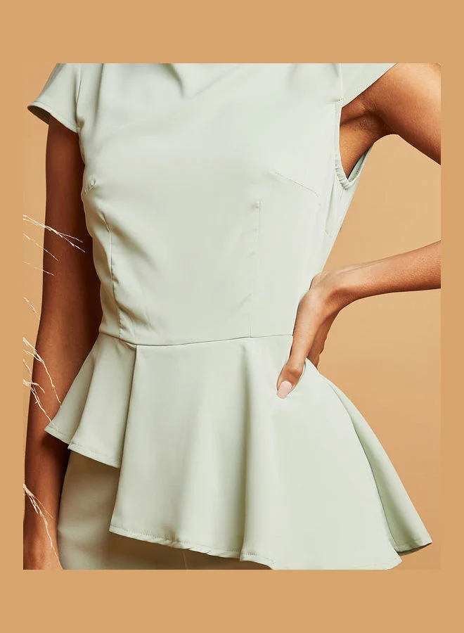 Closet By Styli Boat Neck Peplum Detail Jumpsuit Green