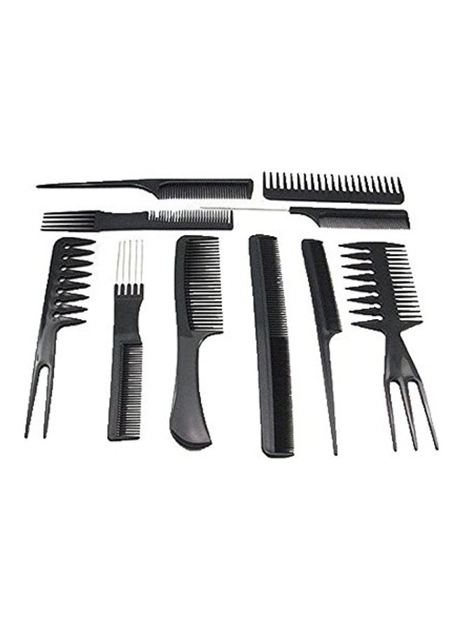 10-Piece Professional Styling Comb Set Black