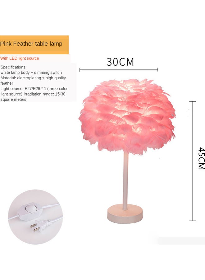 Handmade Feather Lampshade Table Lamp Pink