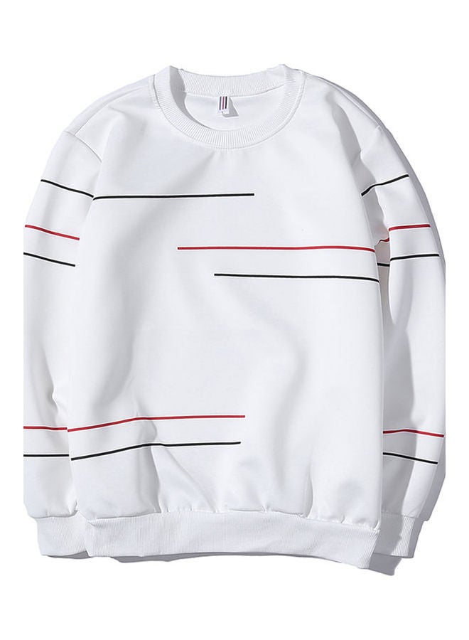 Causal Long Sleeves Striped Sweatshirt White - Image 1