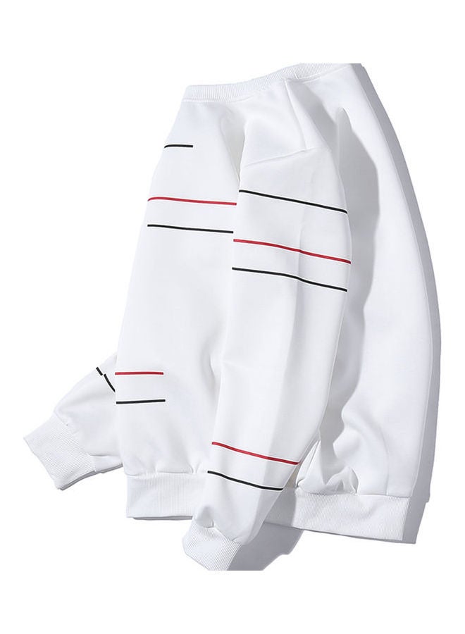 Causal Long Sleeves Striped Sweatshirt White - Image 2