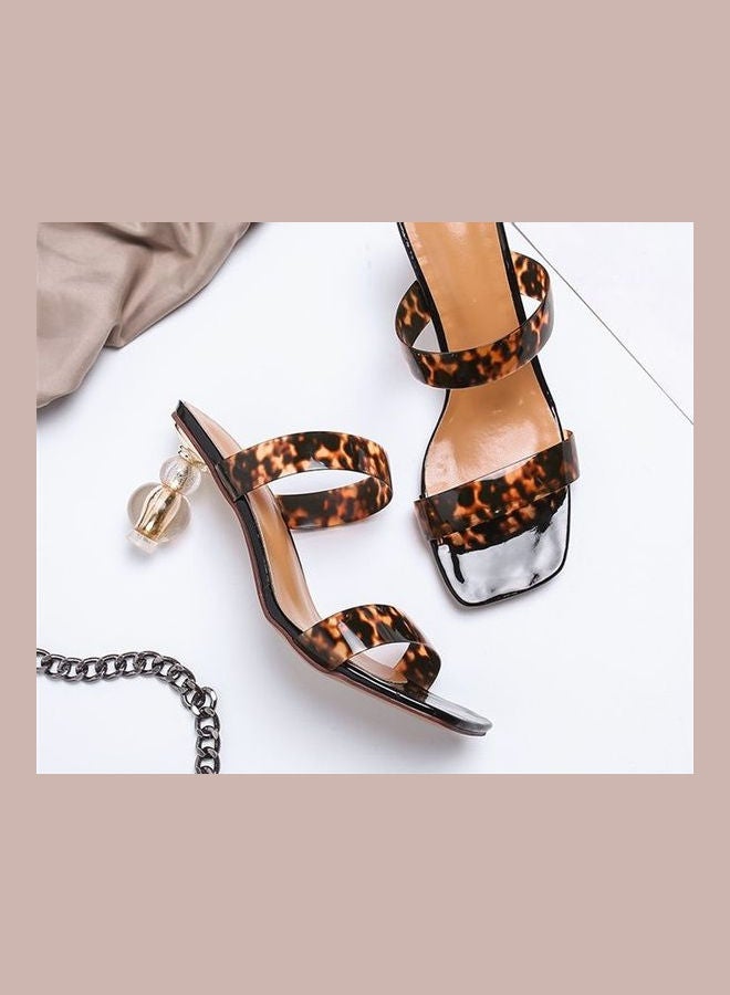 Generic - Elegant Irregular Heel Sandals Brown - Image 1