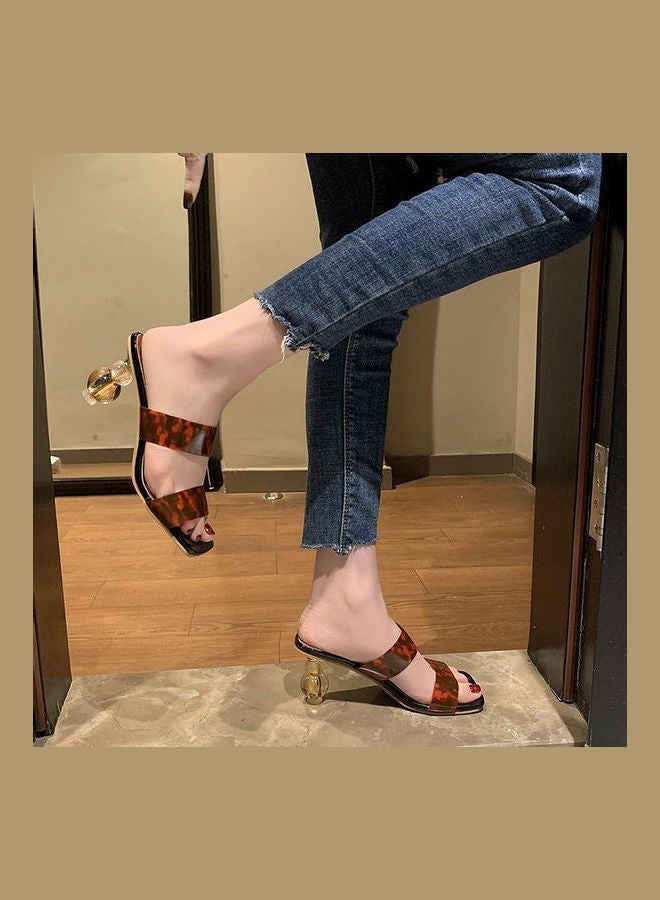 Generic - Elegant Irregular Heel Sandals Brown - Image 1
