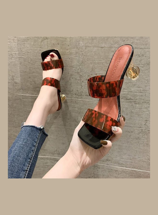 Generic - Elegant Irregular Heel Sandals Brown - Image 1