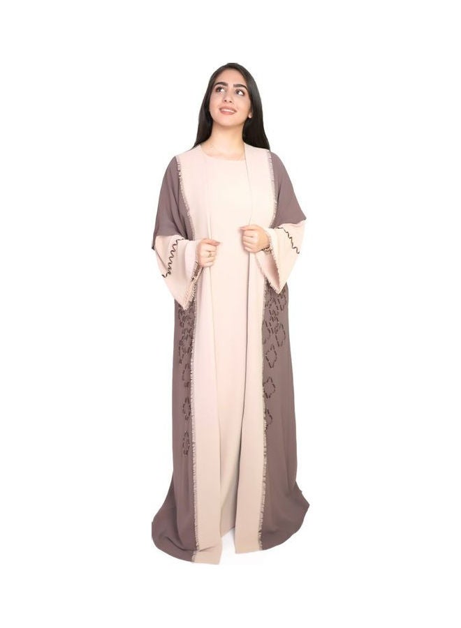 عباية كاجوال مريحة وعصرية بني/وردي - Image 1