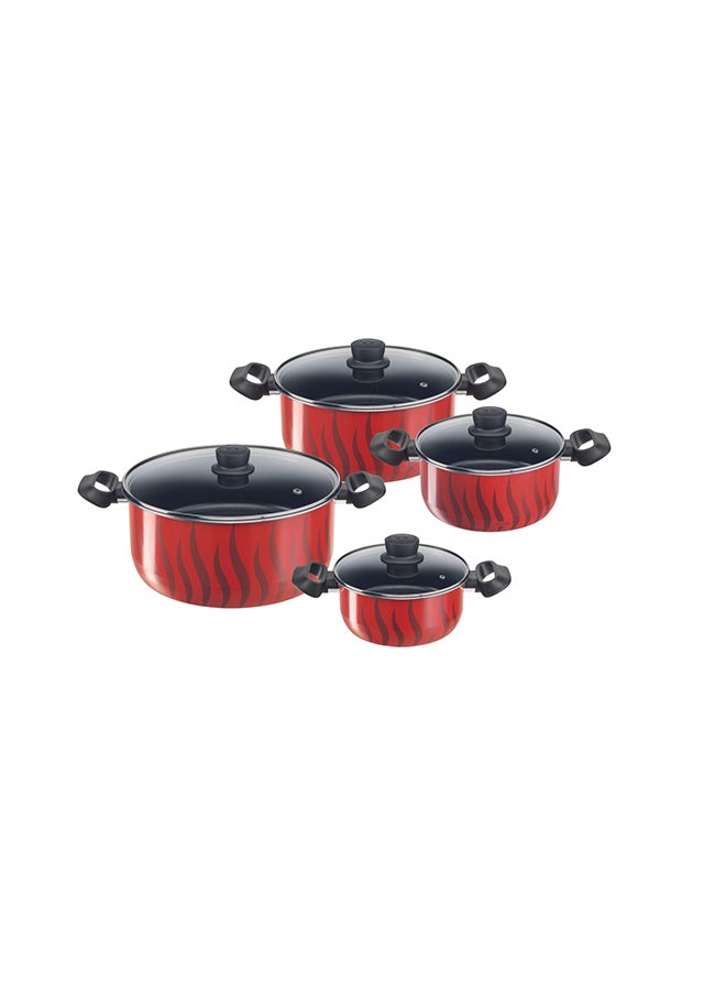 Tefal Tempo Flame 8Pcs Cooking Pots And Pans Set, Aluminum Non-Stick Red/Black  - Image 1