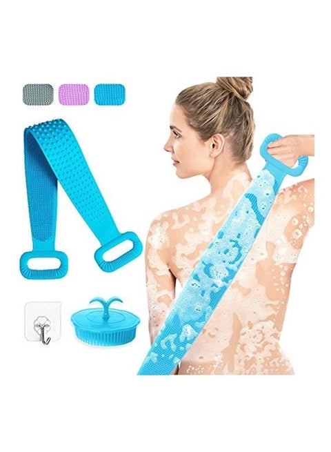 Bath Body Back Scrubber With Scalp Massagers And Hook Blue 76cm