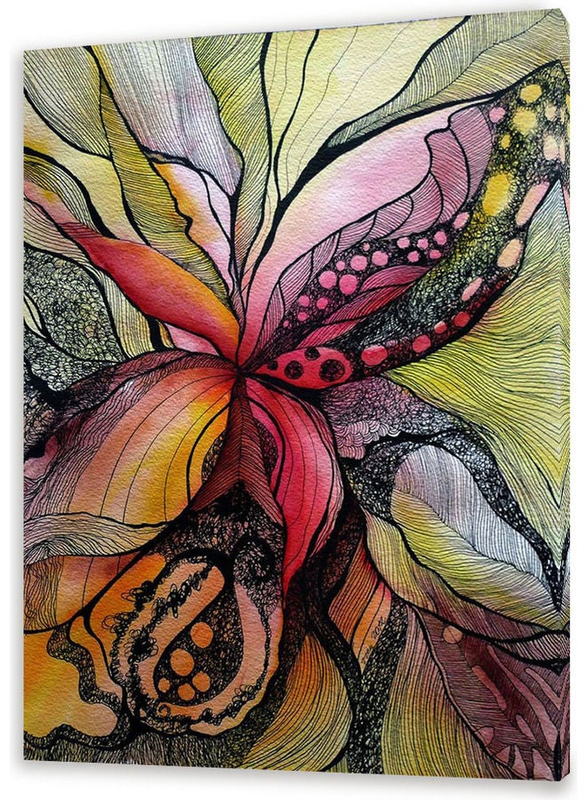 Flower Printed Canvas Wall Art Multicolour 60x40cm - Image 1