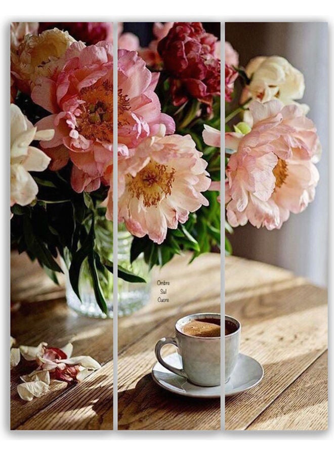 3-Piece Artificial Flower And Tea MDF Wall Art Multicolour L - Image 1