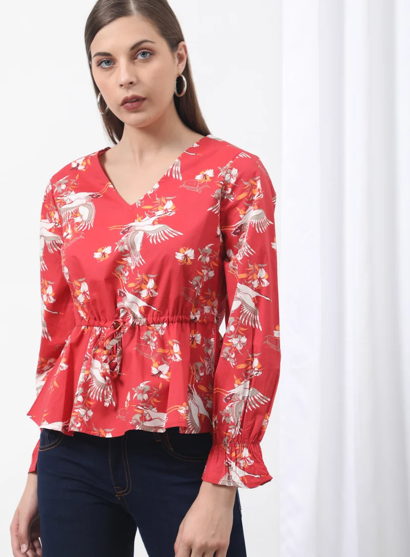 Aila Printed V-Neck Blouse Top