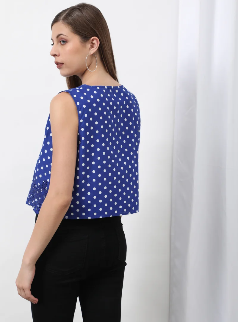 Aila Dotted Round Neck Blouse Top