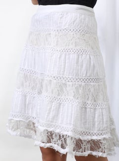 Stripes Pattern Midi Skirt White Solid