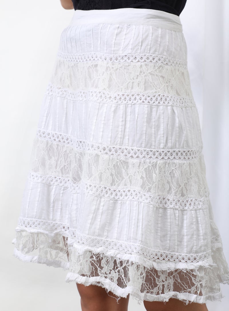 Aila - Stripes Pattern Midi Skirt White Solid - Image 1