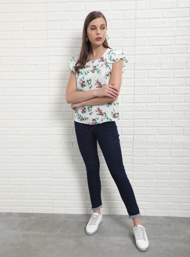 Aila Floral Printed Blouse Top White Aop  - Image 4