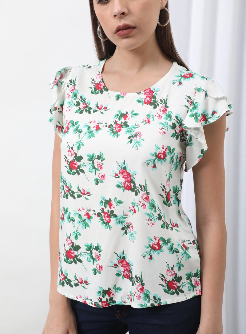 Aila Floral Printed Blouse Top White Aop  - Image 3